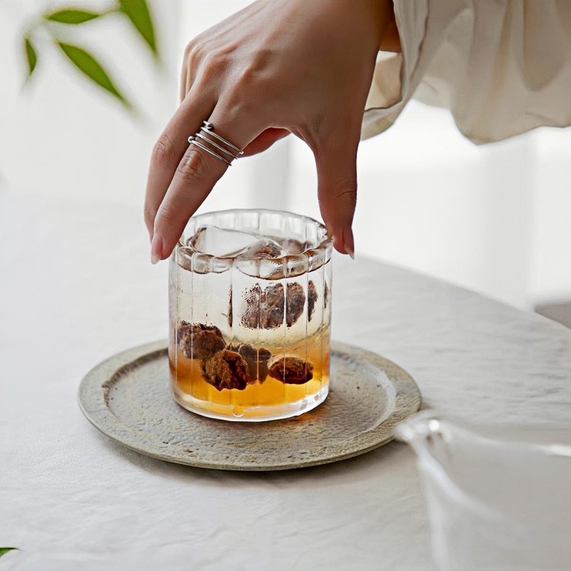 Amazon modern transparent ribbed glass coffee mugs for iced coffee