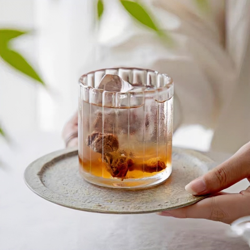 Amazon modern transparent ribbed glass coffee mugs for iced coffee