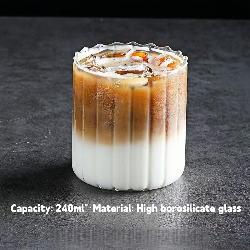 Amazon modern transparent ribbed glass coffee mugs for iced coffee