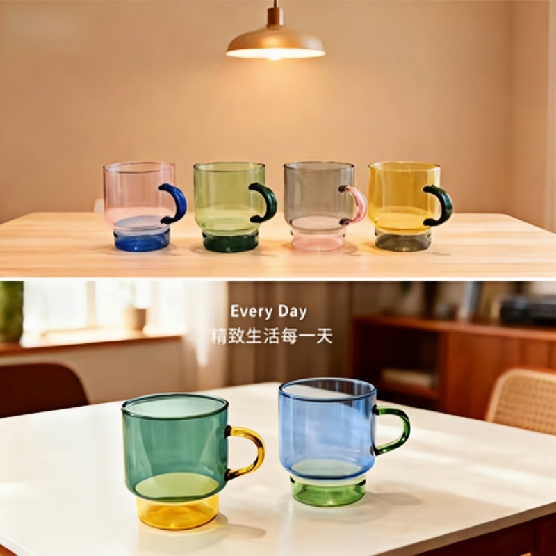 Borosil persian glass tea cups colored glass tea mugs with handle