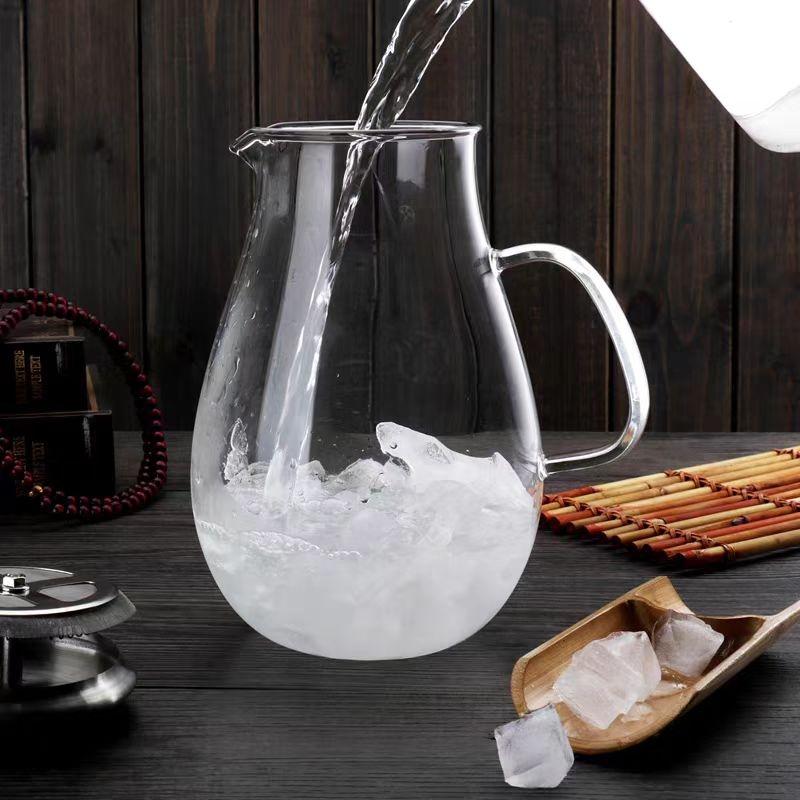Modern large glass tea water pitcher glass jug with lid