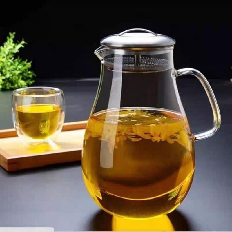 Modern large glass tea water pitcher glass jug with lid