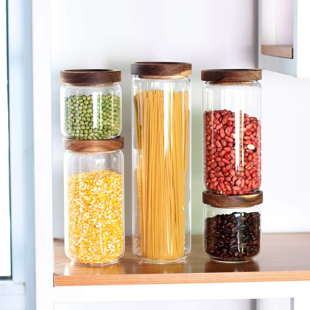 Cylinder Shaped Airtight Glass Spaghetti Jar Pasta Oat Storage Jars with Wooden Lid