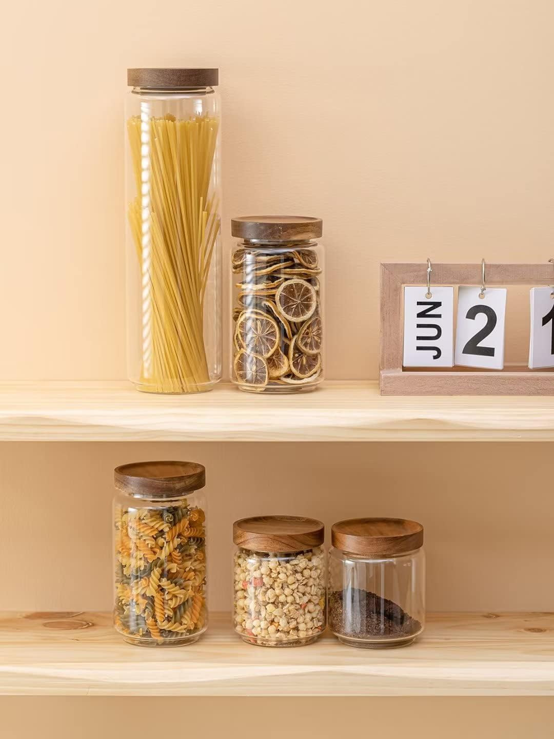 Cylinder Shaped Airtight Glass Spaghetti Jar Pasta Oat Storage Jars with Wooden Lid