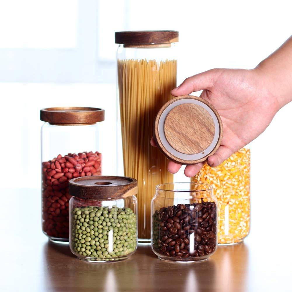 Cylinder Shaped Airtight Glass Spaghetti Jar Pasta Oat Storage Jars with Wooden Lid