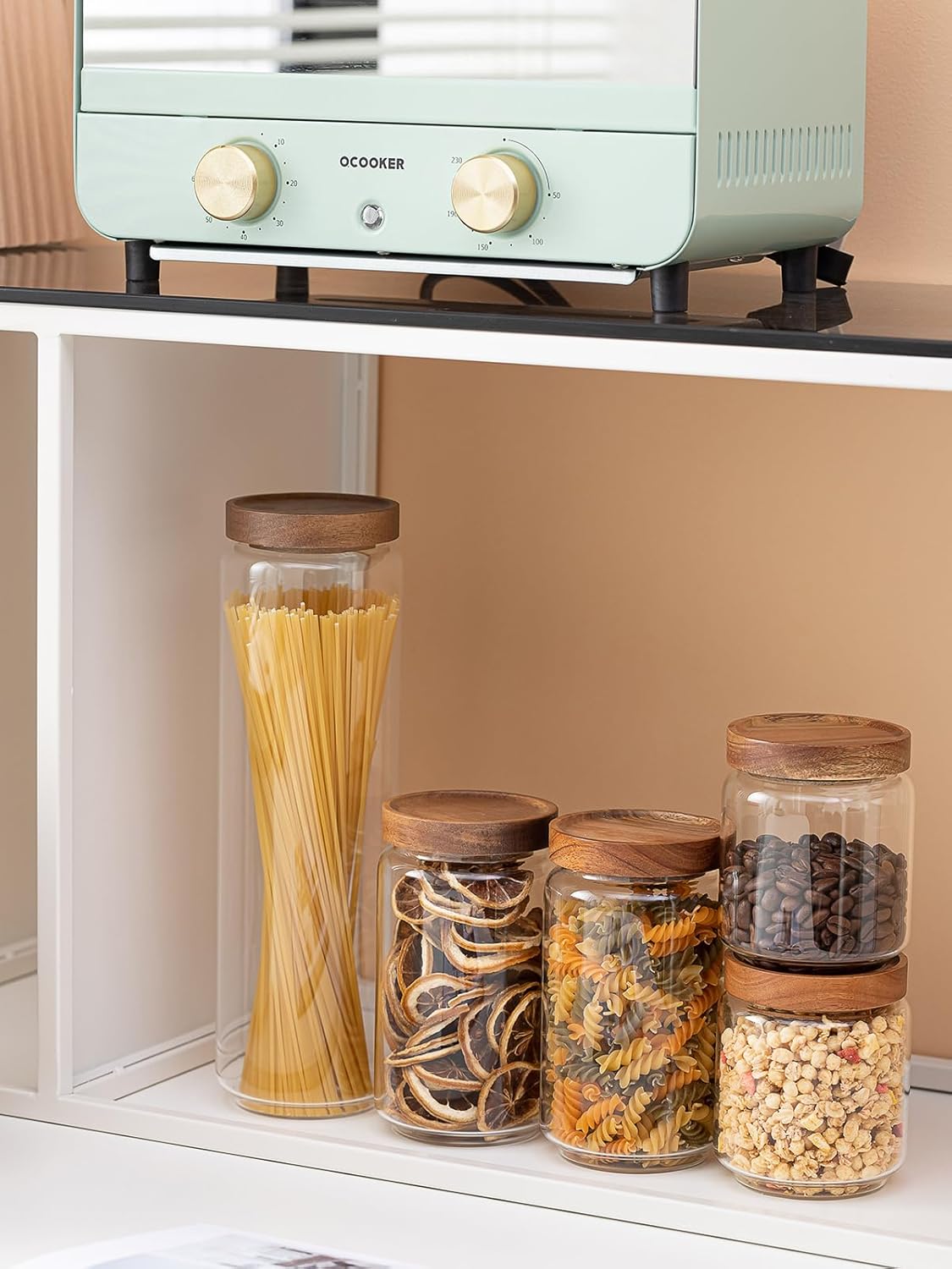 Cylinder Shaped Airtight Glass Spaghetti Jar Pasta Oat Storage Jars with Wooden Lid