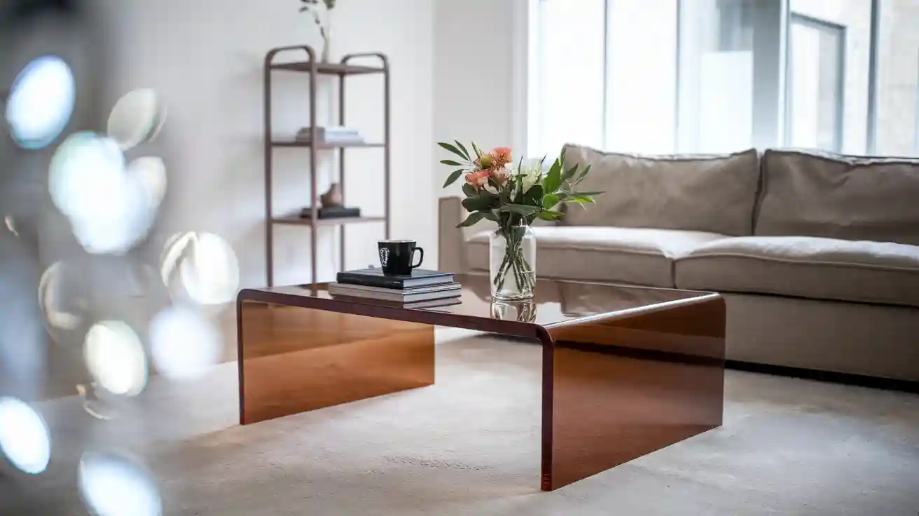 Qu'est-ce qui distingue les tables basses en acrylique brun ?