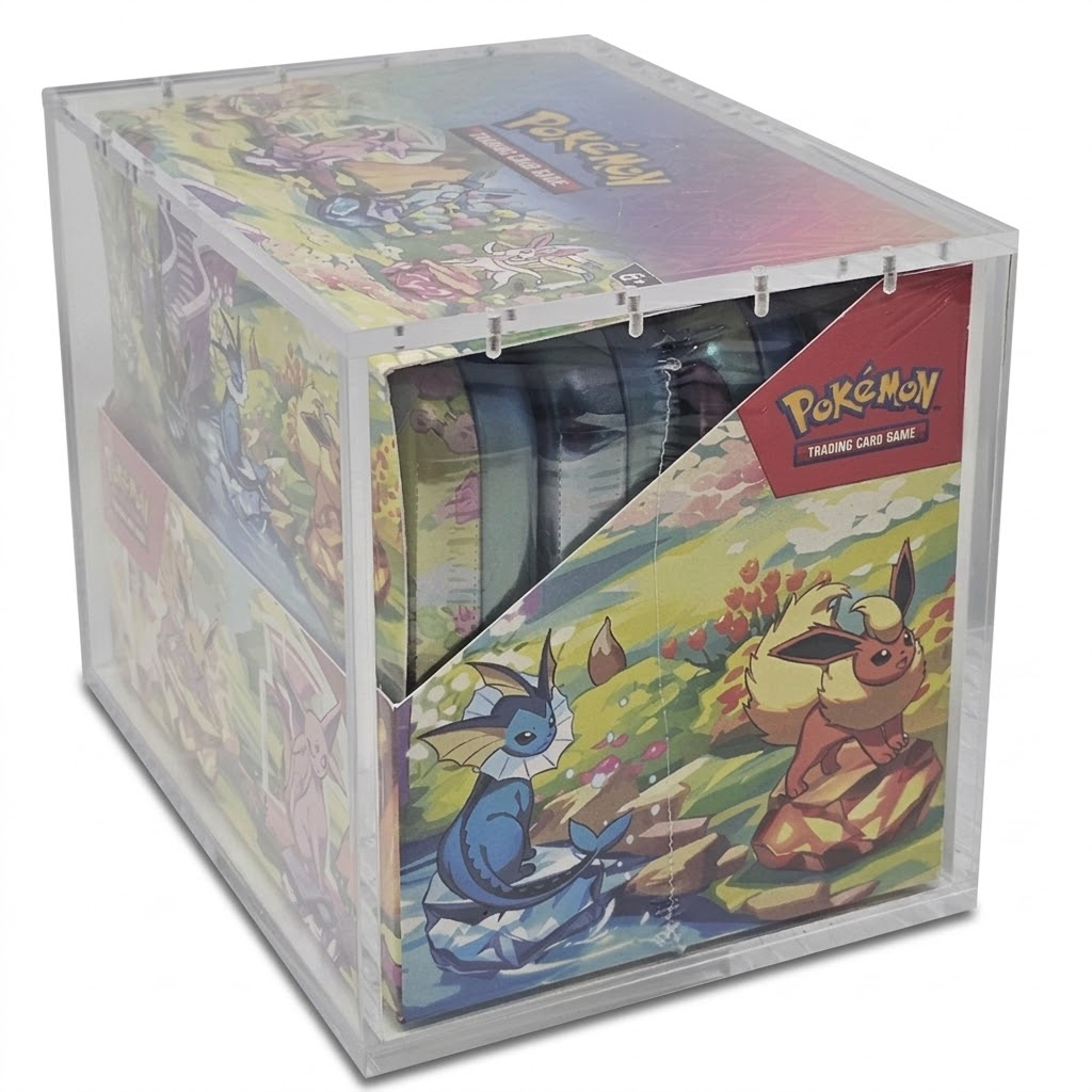 Boîte de rangement transparente en acrylique pour 8 mini-boîtes Pokémon avec couvercle magnétique et protection. Boîte de rangement transparente en acrylique pour 8 mini-boîtes Pokémon avec couvercle magnétique et protection.