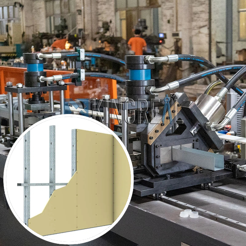 Metal stud and track machine for drywall framing system