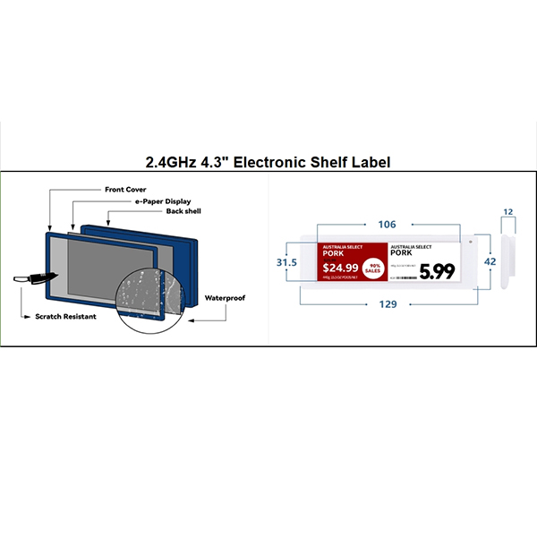 White Shell 4.3 Inch Electronic Shelf Label