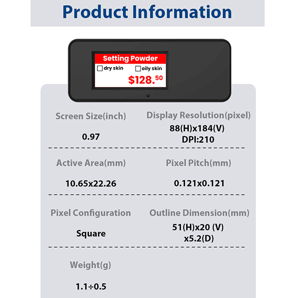 Suitable For High-end Jewelry 0.97 Inch 3 Color Electronic Shelf Label Display