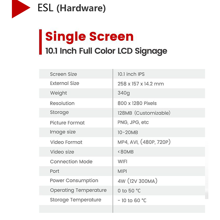 Single Screen10.1 Inch Full Color LcD Signage