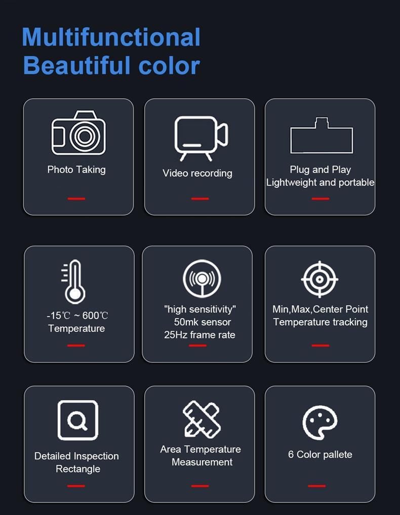 TOOLTOP T7 256*192 Android Card-type Thermal Imaging Camera 25Hz Photo Taking Support Multi-language