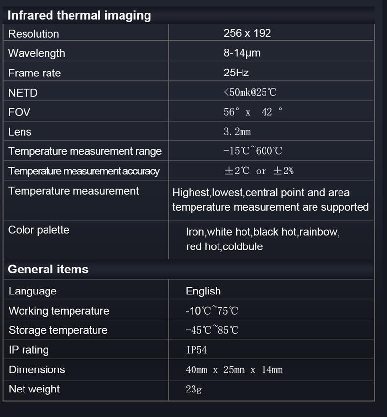 TOOLTOP T7 256*192 Android Card-type Thermal Imaging Camera 25Hz Photo Taking Support Multi-language