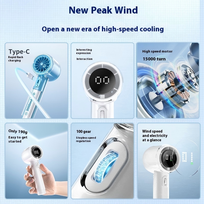 Quiet portable trave high speed handheld fan