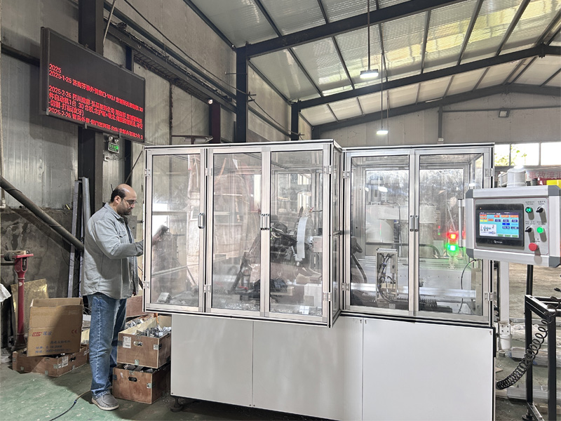 Israel client visits our company for inspection and operation training of corner code automatic machine