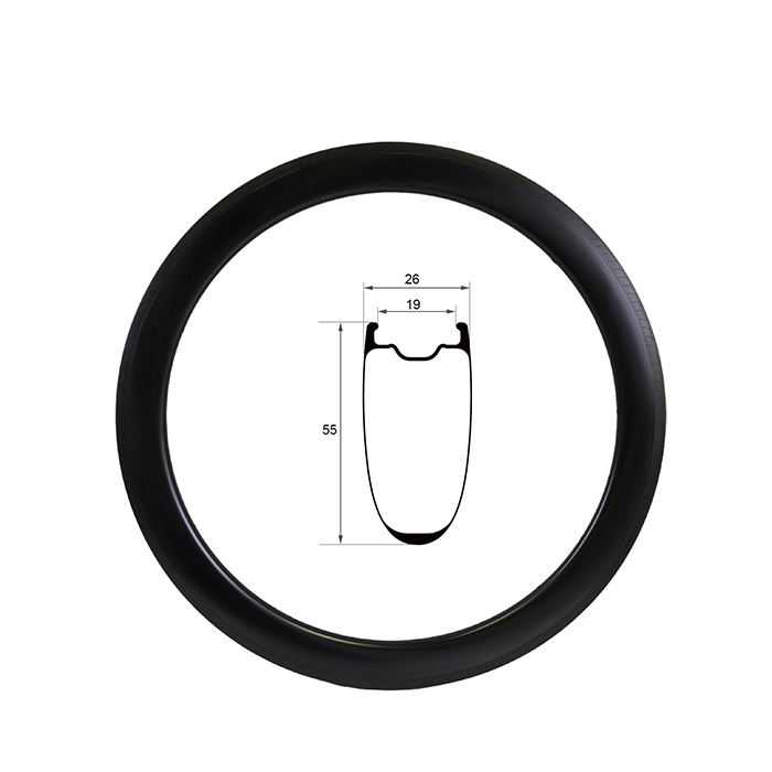 55mm Road Bike Rims tubeless 700c carbon clincher rims
