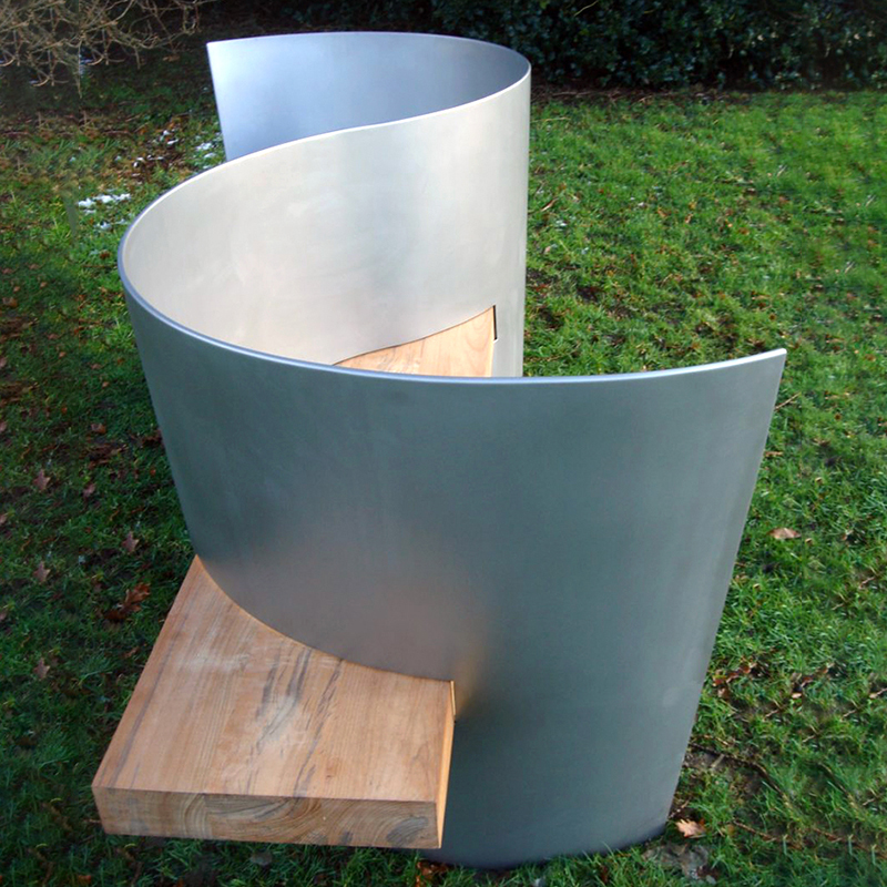 Outdoor Bench In Double Stone Steel PVD Colored Stainless Steel Chrome Shot-peened