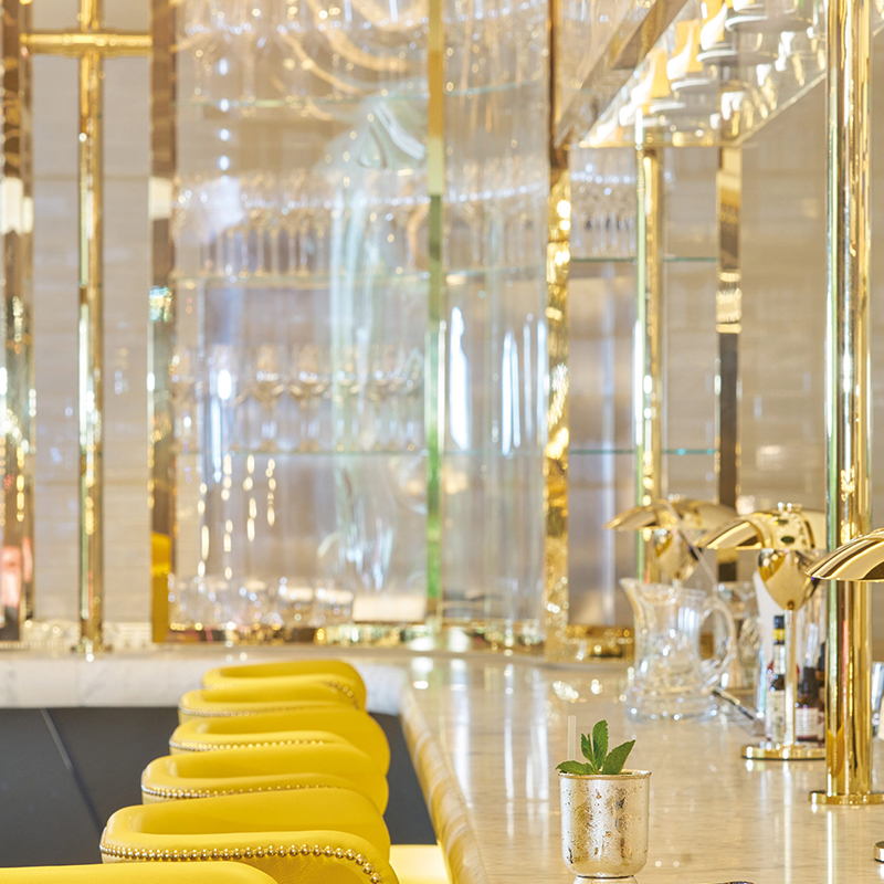 Interior Barwork In Double Stone Steel PVD Colored Stainless Steel Champagne Mirror