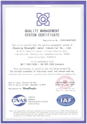 Quality Management System Certificate