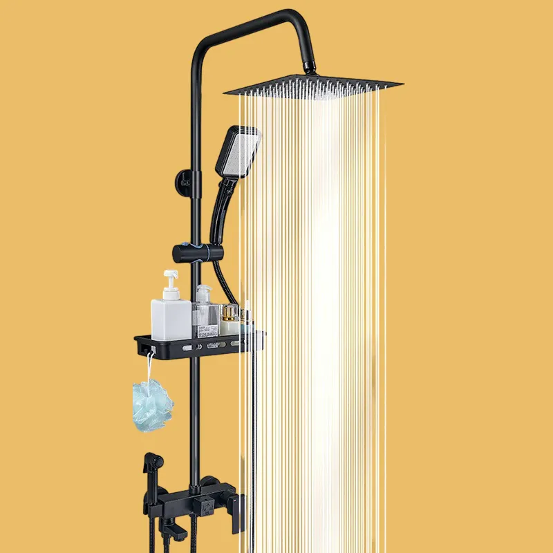 Black Square Double Head Thermostatic Rainfall Shower Set