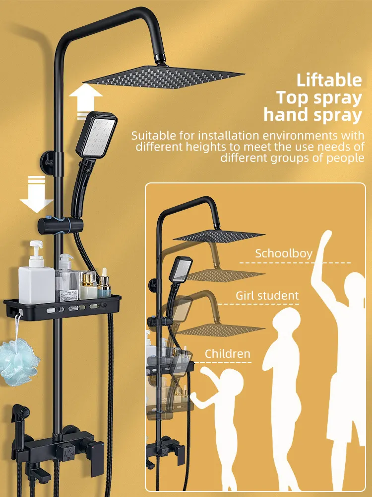 Black Square Double Head Thermostatic Rainfall Shower Set