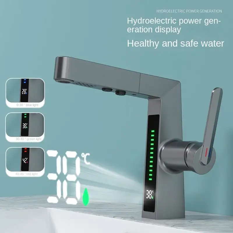 Pull Out Digital Display Single Hole Bathroom Faucet