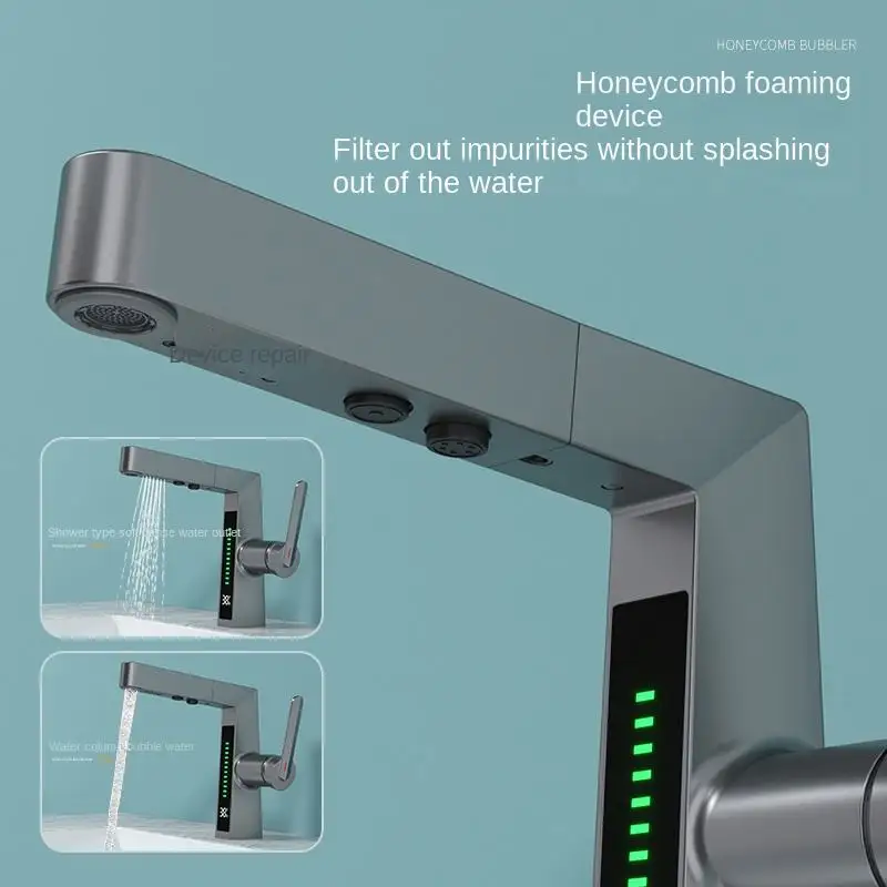 Pull Out Digital Display Single Hole Bathroom Faucet