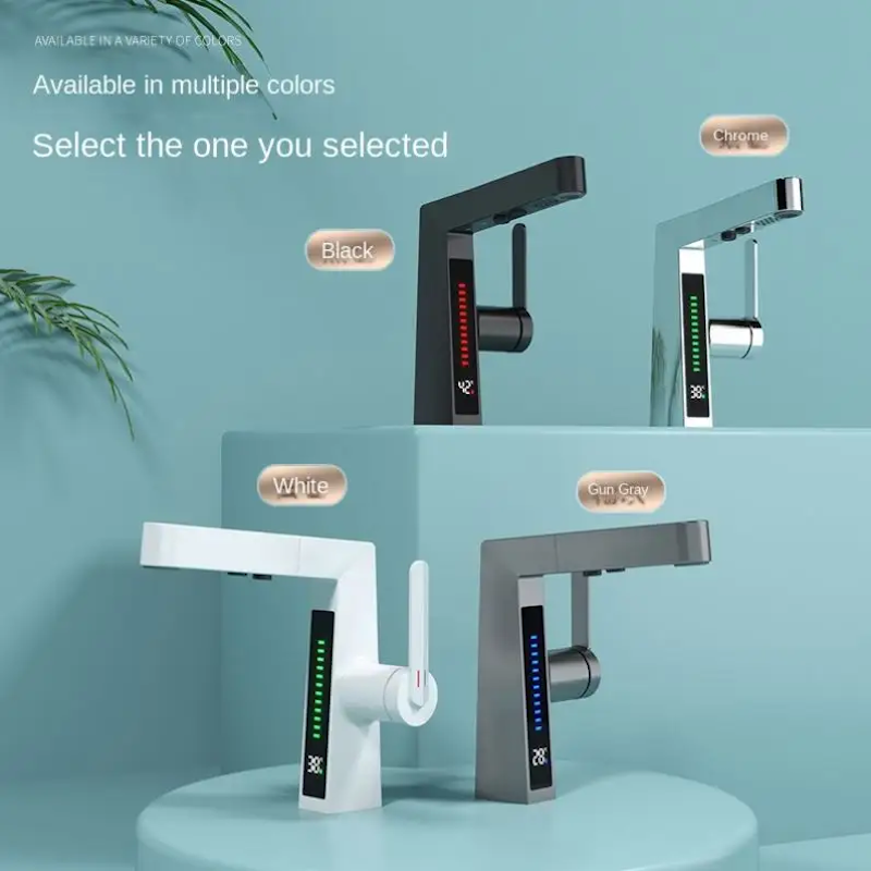 Pull Out Digital Display Single Hole Bathroom Faucet