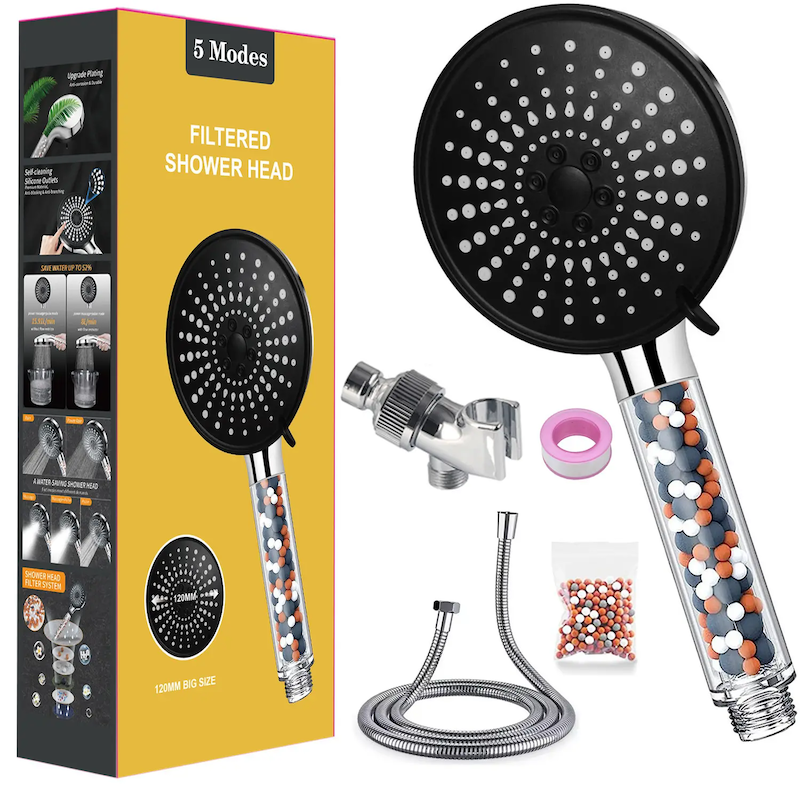 Chrome Hand Held Filtered Shower Head With Hose