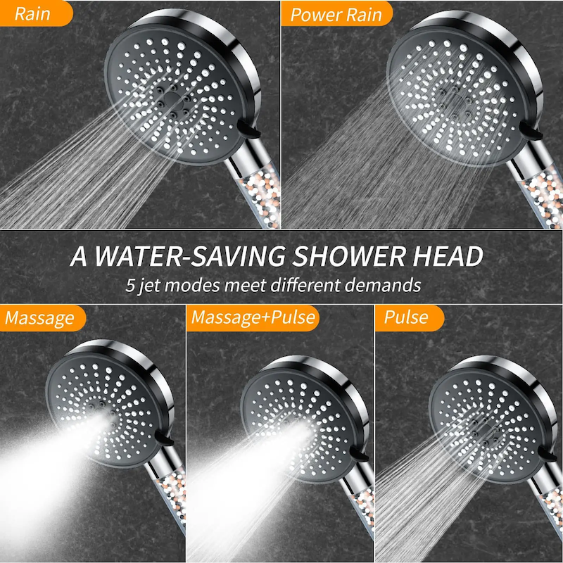 Chrome Hand Held Filtered Shower Head With Hose