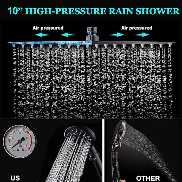 Black High Pressure Shower Head With Hose Set