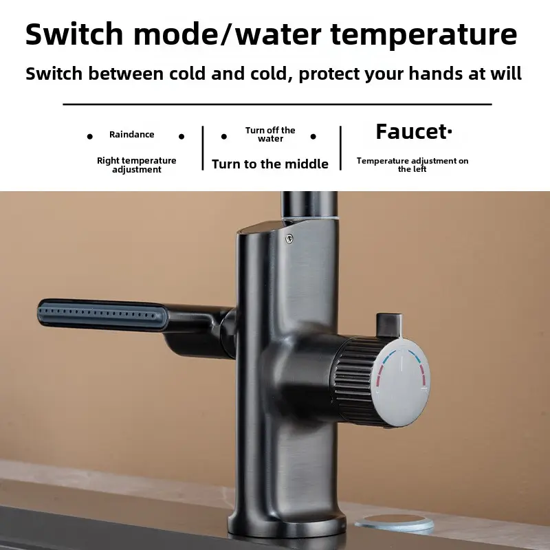 Digital Display Pull Out Waterfall Kitchen Faucet