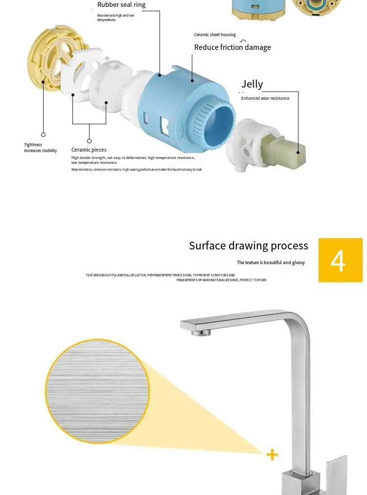 Square Rotatable Basin Kitchen Sink Mixer Tap