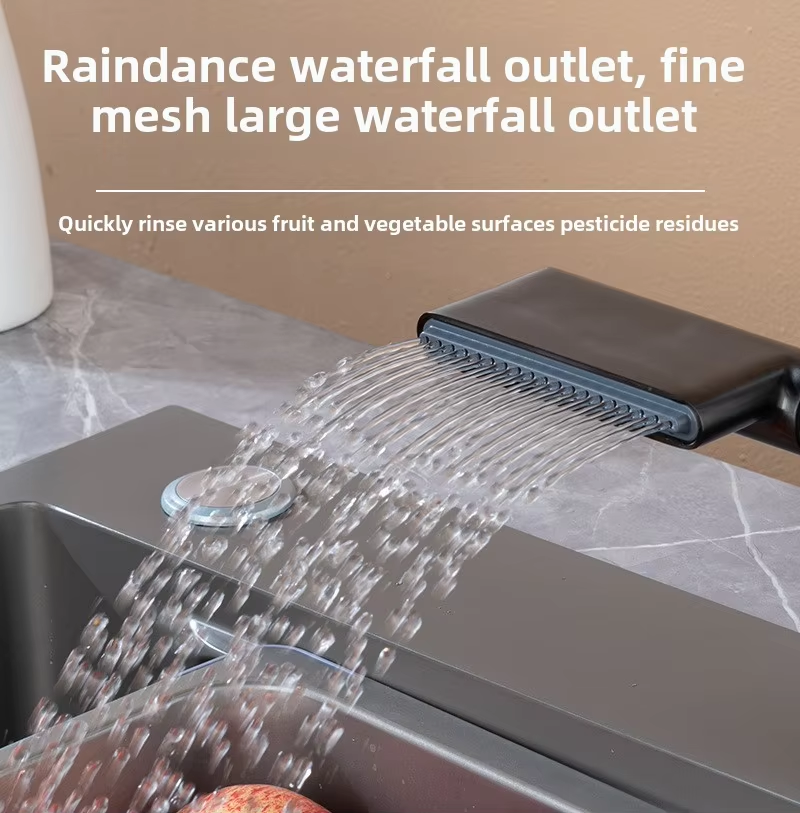 Digital Display Pull Out Waterfall Kitchen Faucet