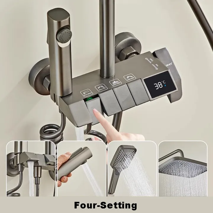 Luxury Bathroom Wall Mounted Piano Led Digital Display Rain Shower Set System