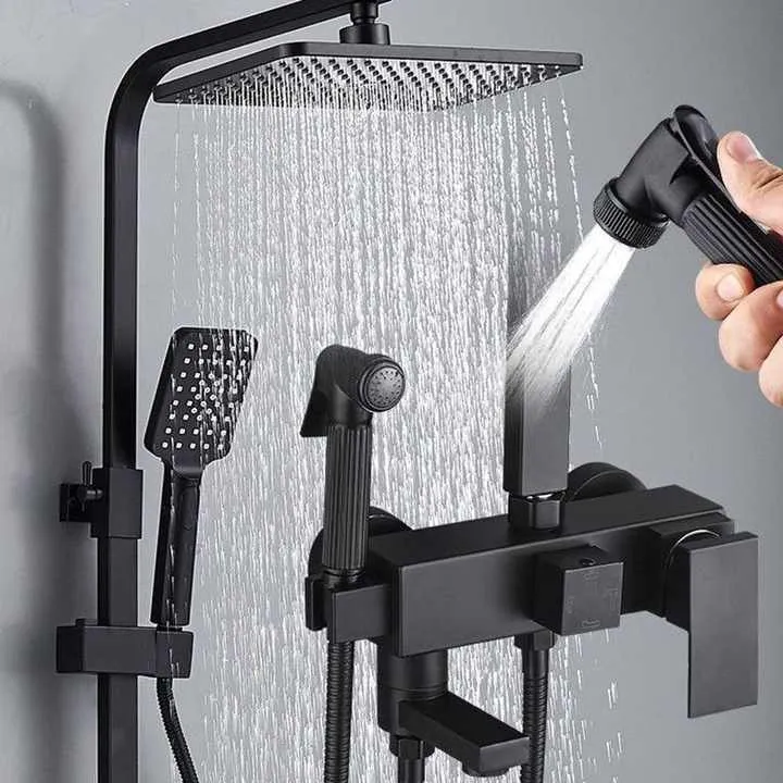 4-in-1 Multifunction Rainfall High Pressure Matt Black Hot Cold Water Mixer Shower Set 4-in-1 Multifunction Rainfall High Pressure Matt Black Hot Cold Water Mixer Shower Set