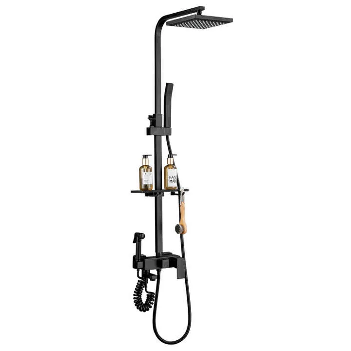 4-in-1 Multifunction Rainfall High Pressure Matt Black Hot Cold Water Mixer Shower Set
