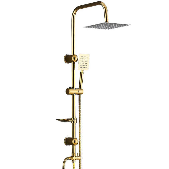 Wall Mounted High Pressure Round Rain Handheld Spray Faucet Combo Golden Shower Set System