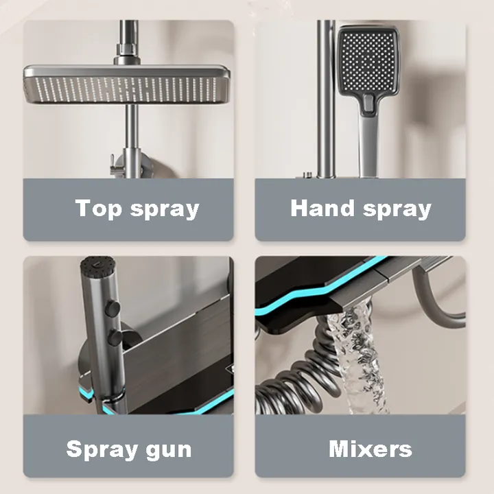 Grey Bathroom Shower Set Faucet with Hand Shower