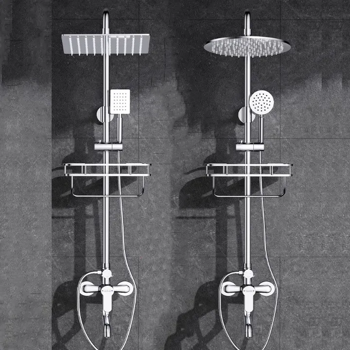 Chrome Wall Mounted Rainfall Faucet Round Shower Head Combo Set Chrome Wall Mounted Rainfall Faucet Round Shower Head Combo Set