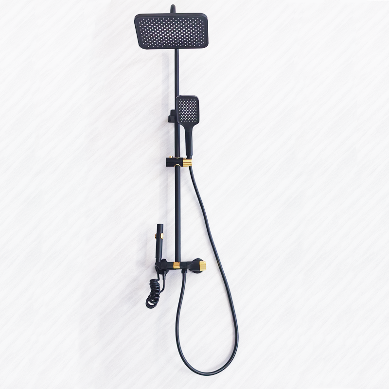 Bathroom Black Gold Luxury Zinc Alloy Piano Button Rain Shower Mixer Faucet Set
