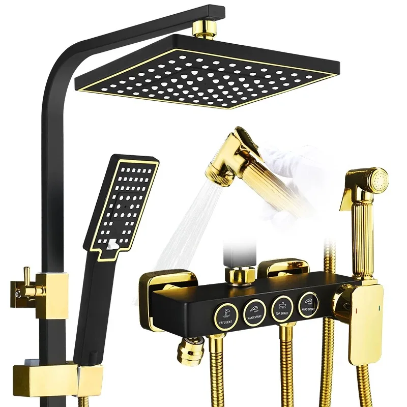 Wholesale Stainless Steel Shower Set - 4-Spray Black Gold Handheld Shower Head, High Pressure, Suitable for Project & Residential Use