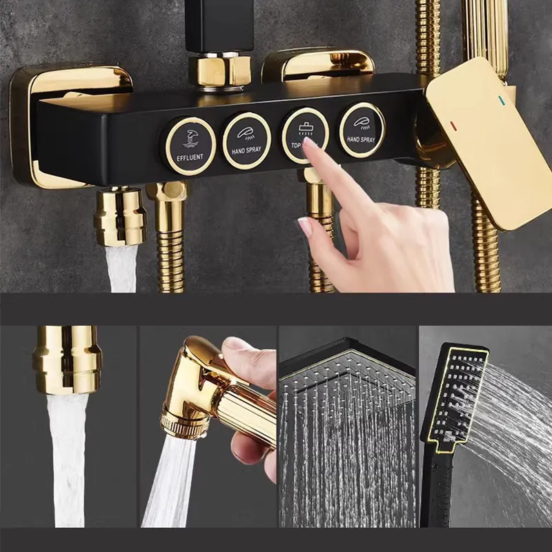 Wholesale Stainless Steel Shower Set - 4-Spray Black Gold Handheld Shower Head, High Pressure, Suitable for Project & Residential Use