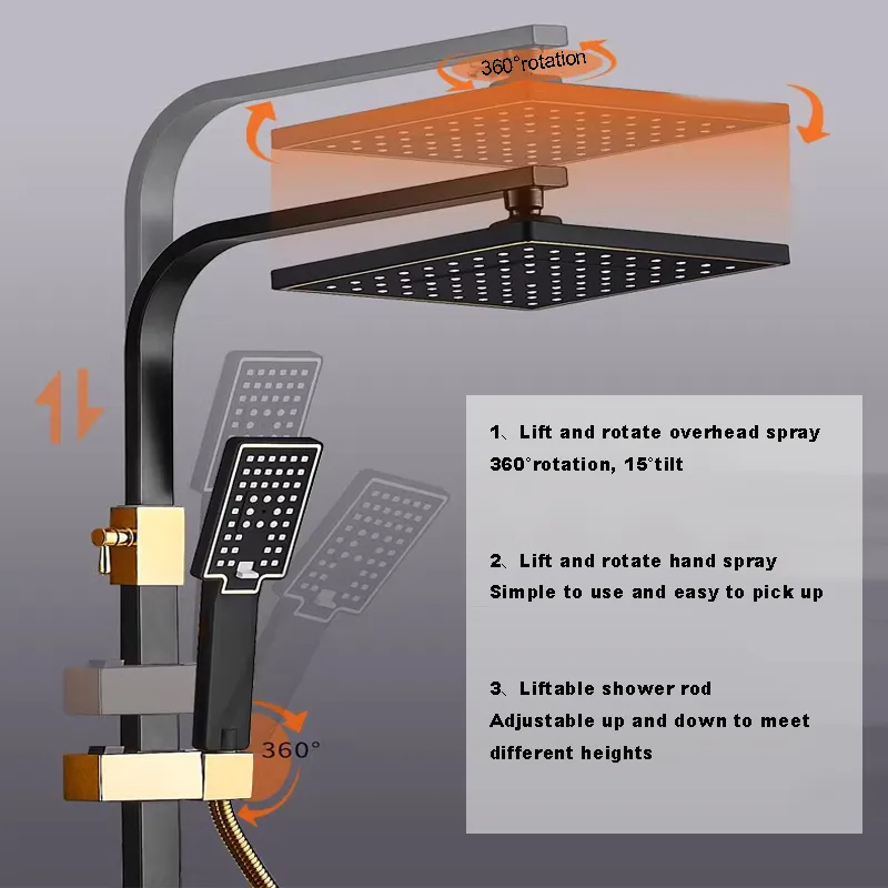 Wholesale Stainless Steel Shower Set - 4-Spray Black Gold Handheld Shower Head, High Pressure, Suitable for Project & Residential Use