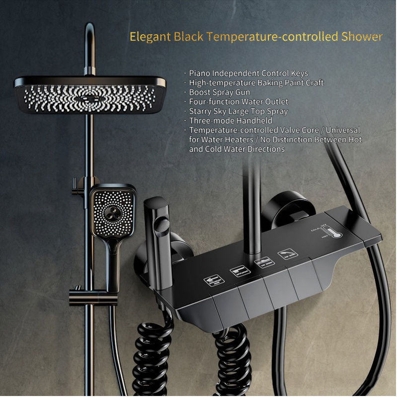 Luxury Black Thermostatic Showerhead Set: Wholesale Direct from Manufacturer for an Exquisite Bathroom Experience