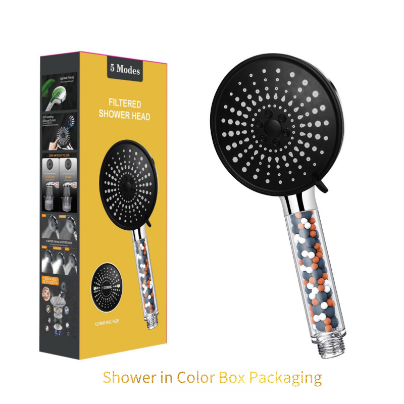 High-Pressure Rain Shower Head with 5 Spray Modes, Mineral Stone Filtration & Water-Saving Function (Color Box Packaging)