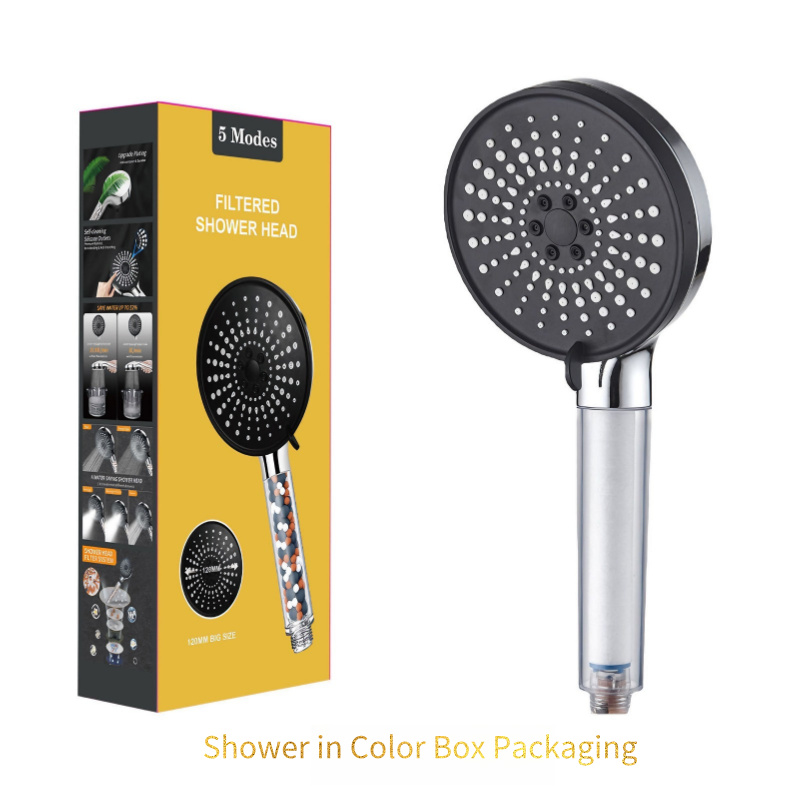 High-Pressure Rain Shower Head with 5 Spray Modes, Mineral Stone Filtration & Water-Saving Function (Color Box Packaging)