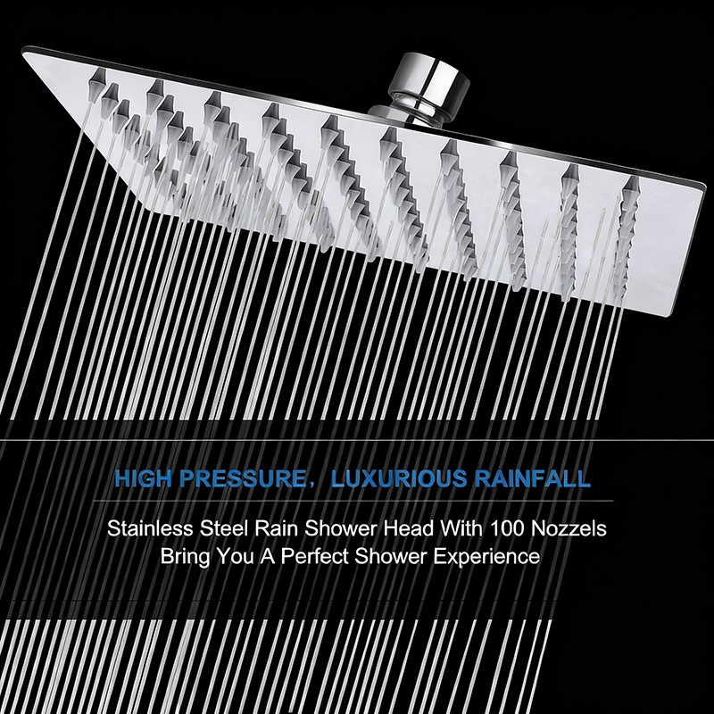 8 inch rain shower head：Large water output area + pressure boosting and water saving