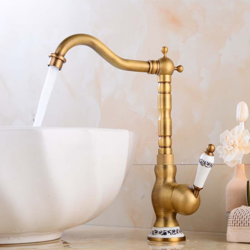 Vintage Antique Brass Bathroom Faucet Single Handle Durable
